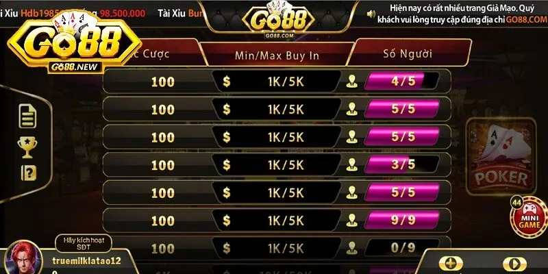 Game Poker Go88 được yêu thích bởi sở hữu luật chơi đơn giản
